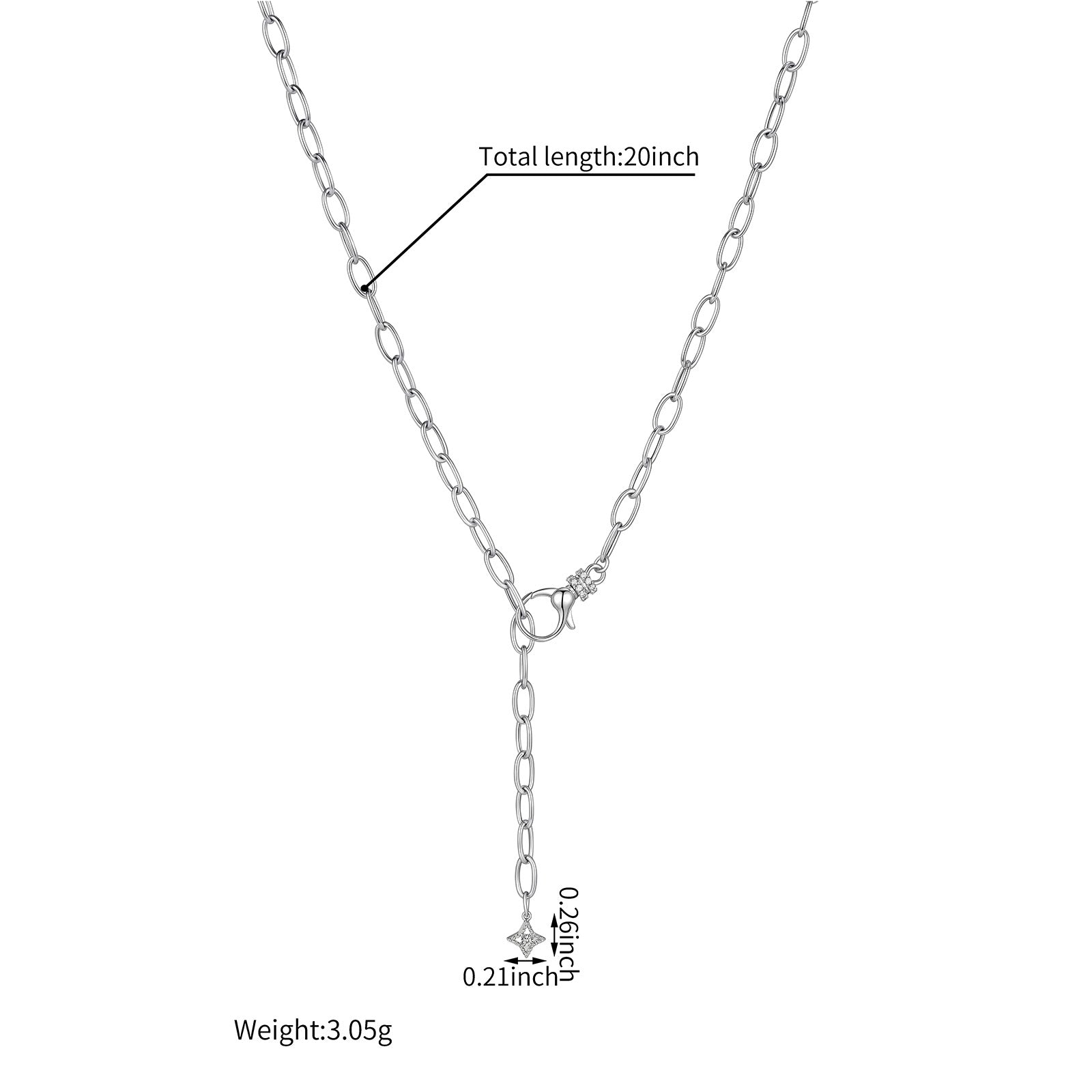 ⭐️Paperclip Lariat Necklace with Diamond Front Clasp in 18K Gold