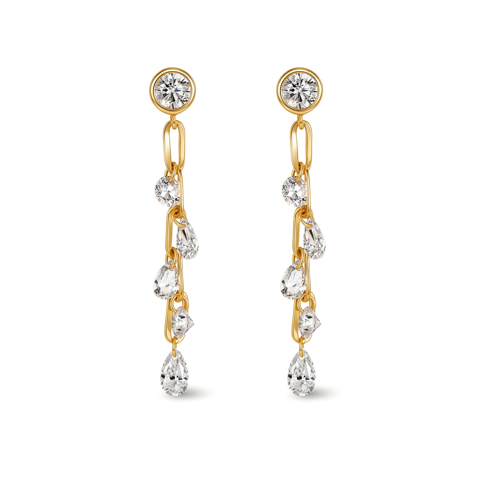 1CT Lab-Grown Diamond Round & Pear Tassel Drop Earrings in 14K
