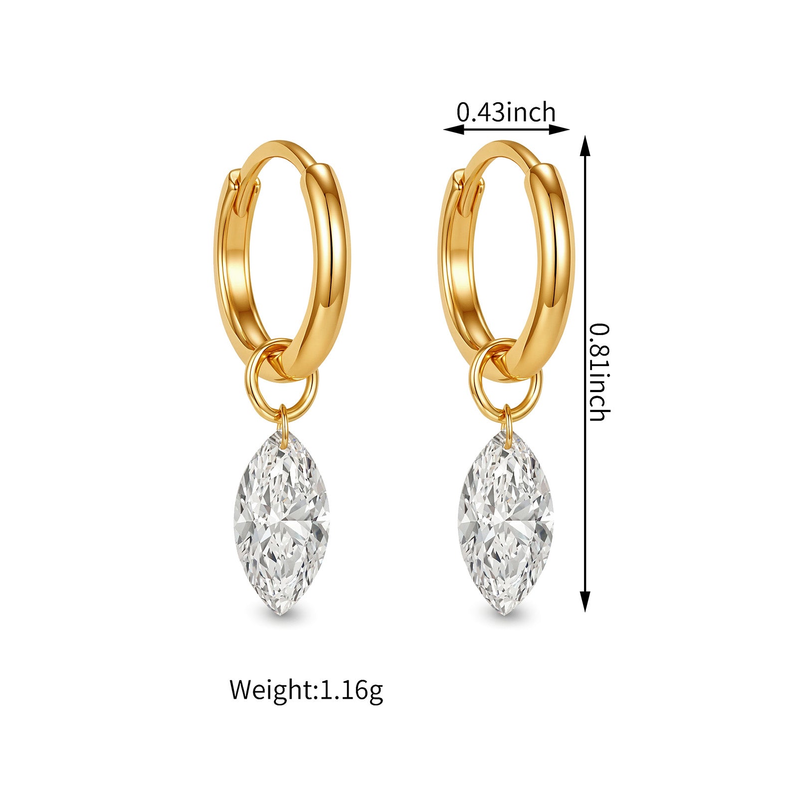 1.05CT Lab Grown Diamond Marquise Huggie Earrings 14K Yellow Gold