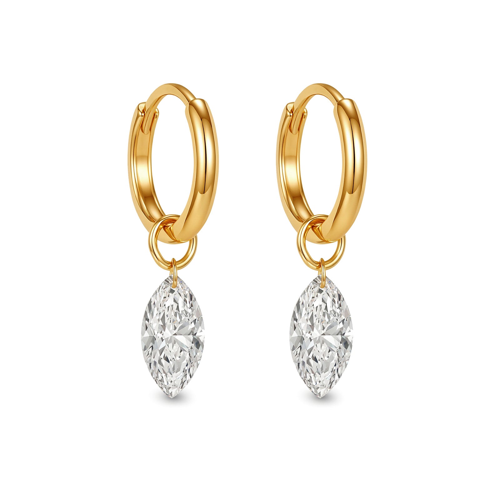 1.05CT Lab Grown Diamond Marquise Huggie Earrings 14K Yellow Gold