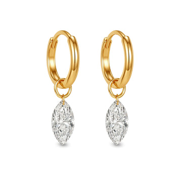 1.05CT Lab Grown Diamond Marquise Huggie Earrings 14K Yellow Gold