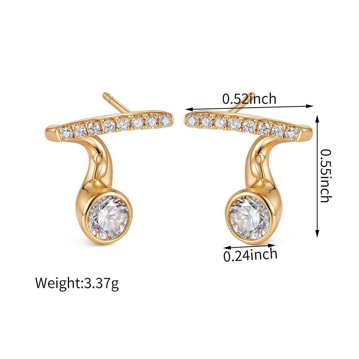 ⭐️1.28CT Twist Curve Lab-Grown Diamond Earrings in 14K Yellow Gold