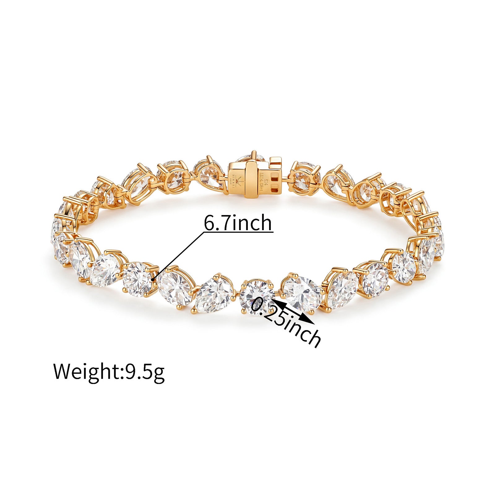 15CT Lab Grown Diamond Mixed Shape Tennis Bracelet 14K Yellow Gold