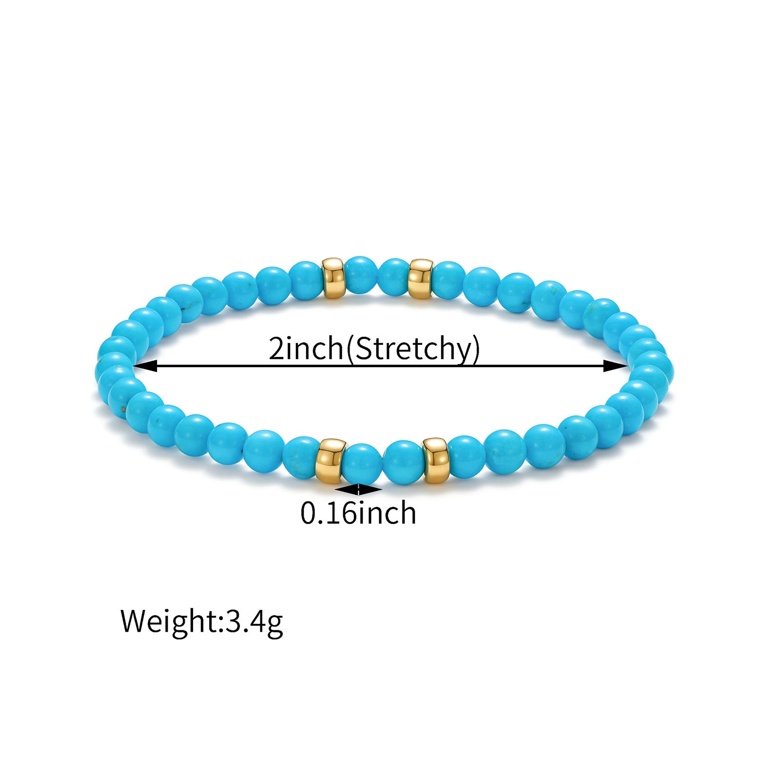 4mm Natural Sleeping Beauty Vivid Blue Turquoise Round Bead Bracelet