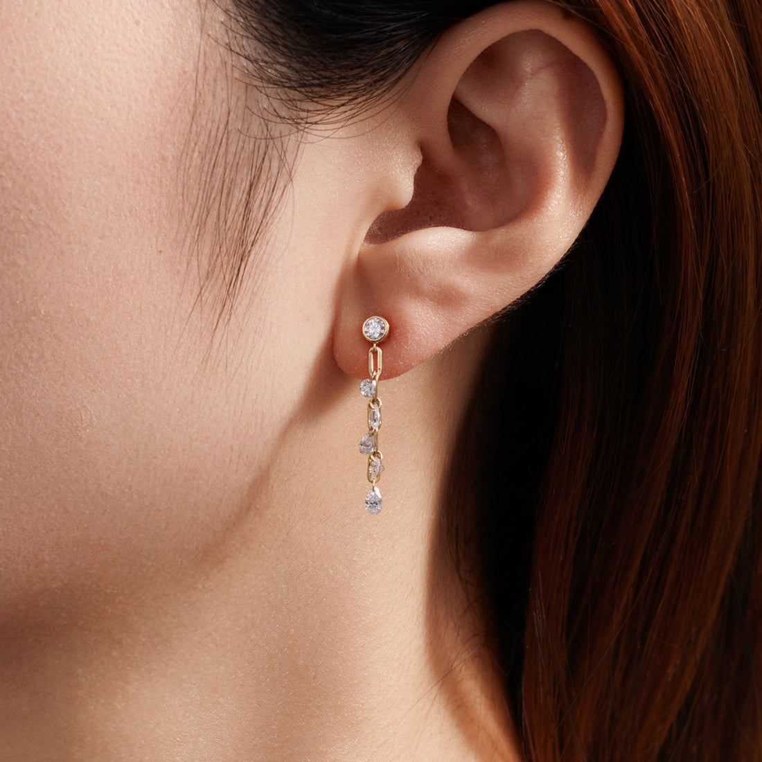 1CT Lab-Grown Diamond Round & Pear Tassel Drop Earrings in 14K