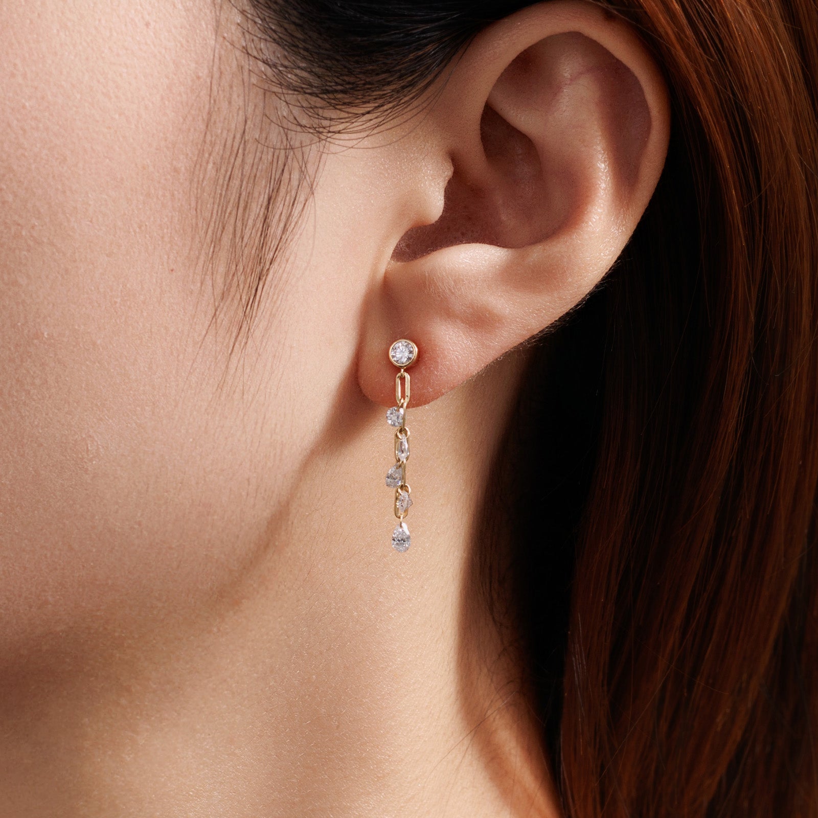 1CT Lab-Grown Diamond Round & Pear Tassel Drop Earrings in 14K