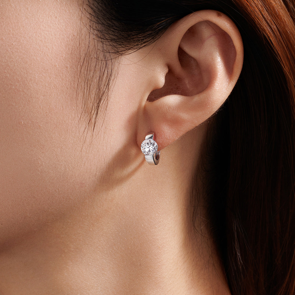 2CT Lab-Grown Diamond  Bezel Set Huggie Earrings in 18K