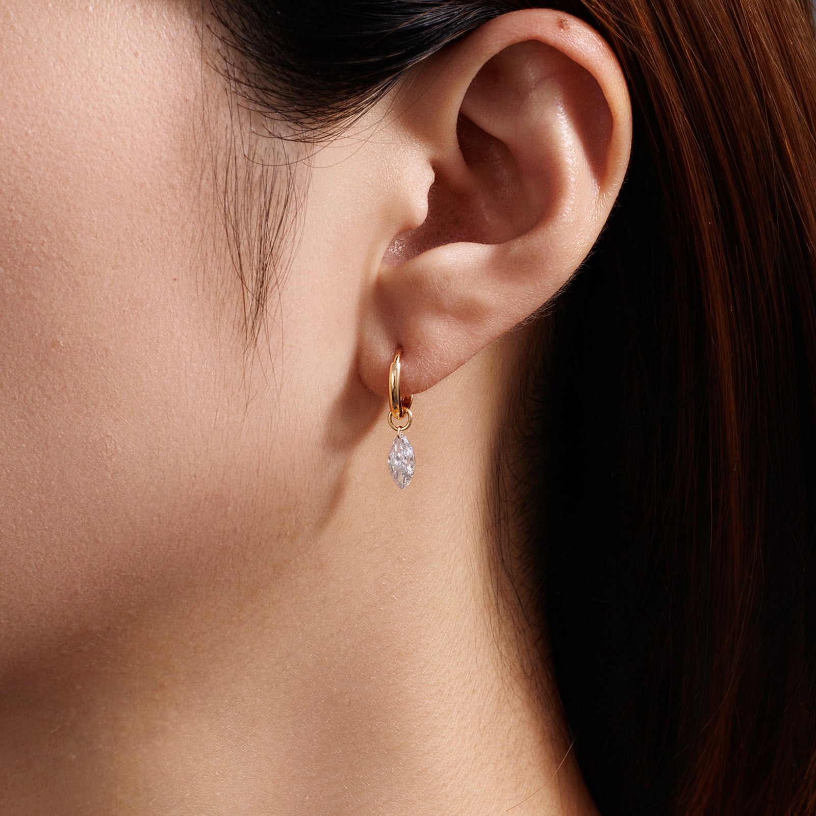 1.05CT Lab Grown Diamond Marquise Huggie Earrings 14K Yellow Gold