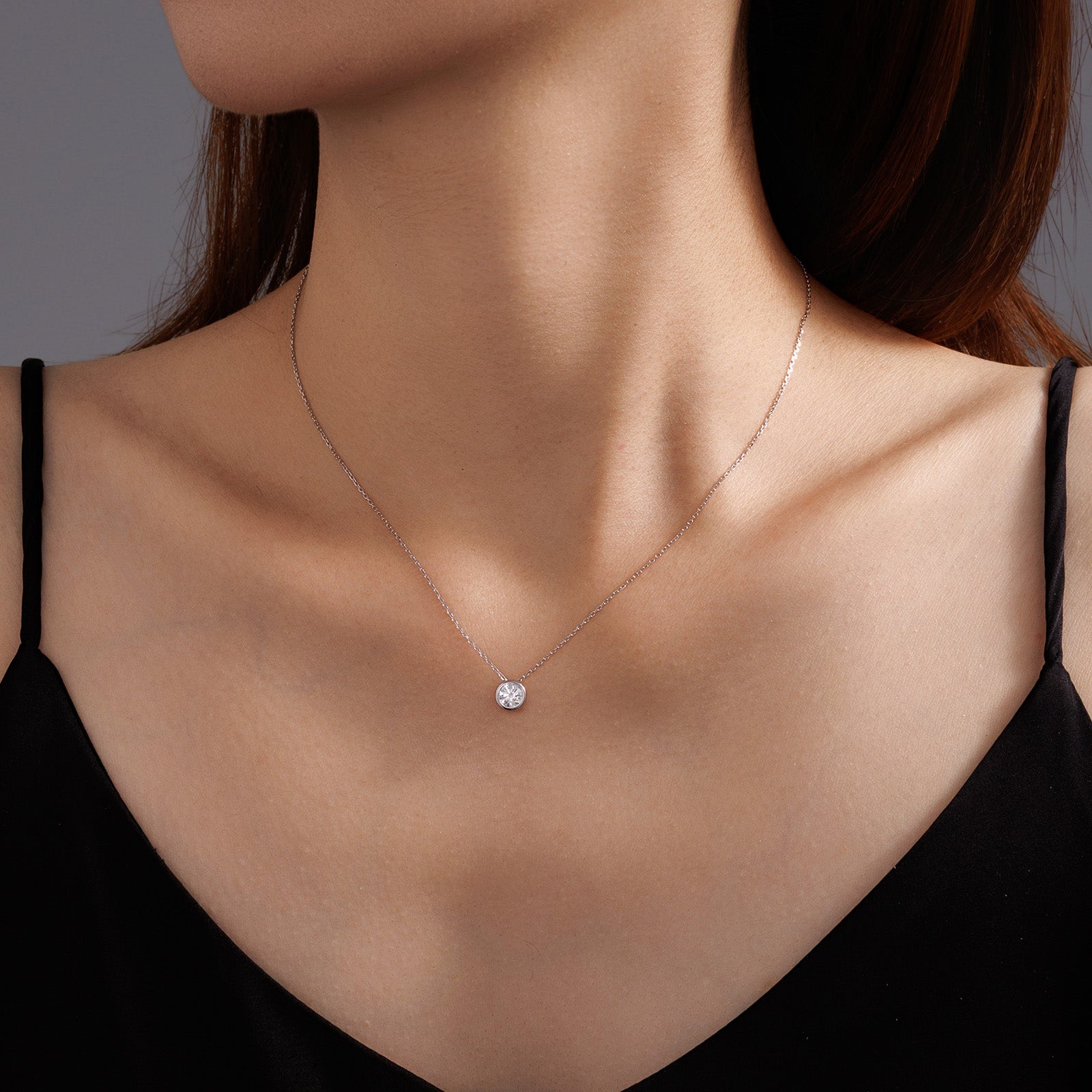0.5CT Lab Grown Diamond Round Bezel Solitaire Necklace 14K