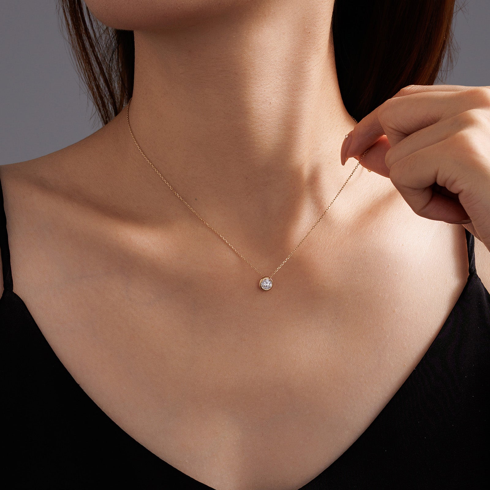 0.5CT Lab Grown Diamond Round Bezel Solitaire Necklace 14K