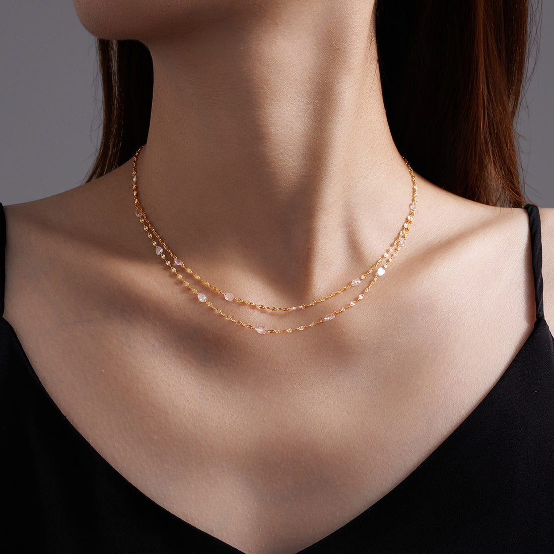 1.21CT Lab Grown Diamond Station Necklace 14K Yellow Gold