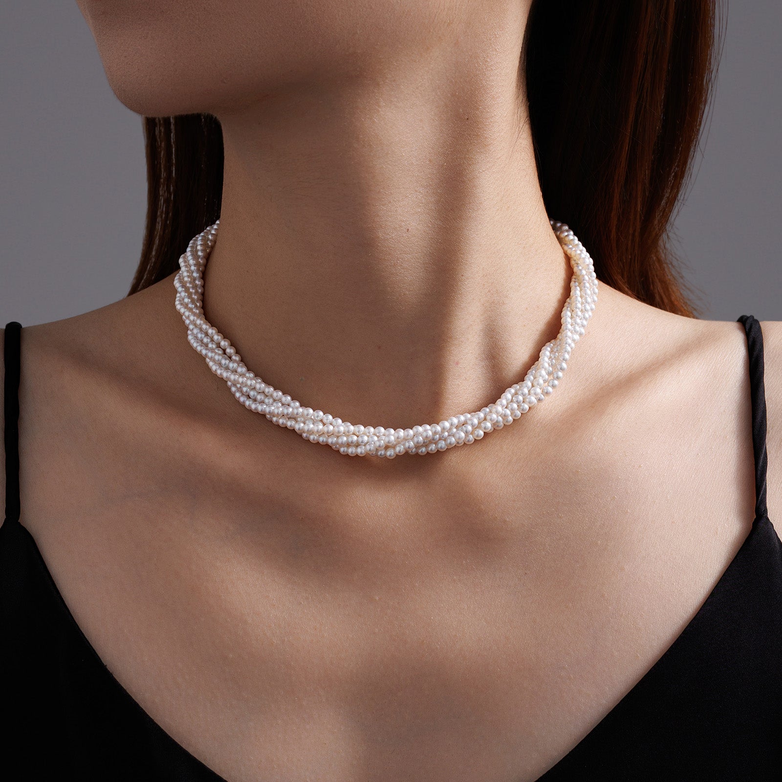3~3.5mm Freshwater Pearl Twisted Rope Necklace S925 Silver Clasp