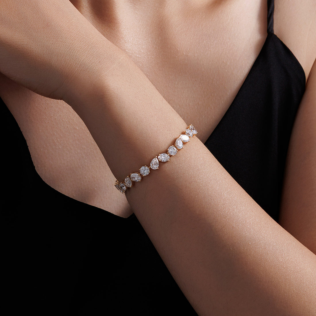 15CT Lab Grown Diamond Mixed Shape Tennis Bracelet 14K Yellow Gold