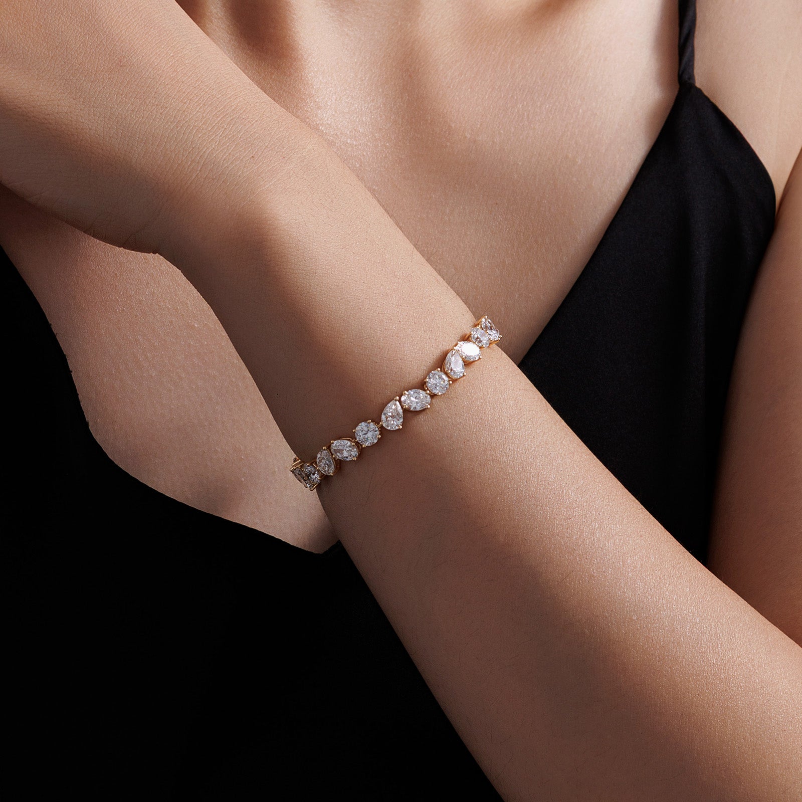 15CT Lab Grown Diamond Mixed Shape Tennis Bracelet 14K Yellow Gold