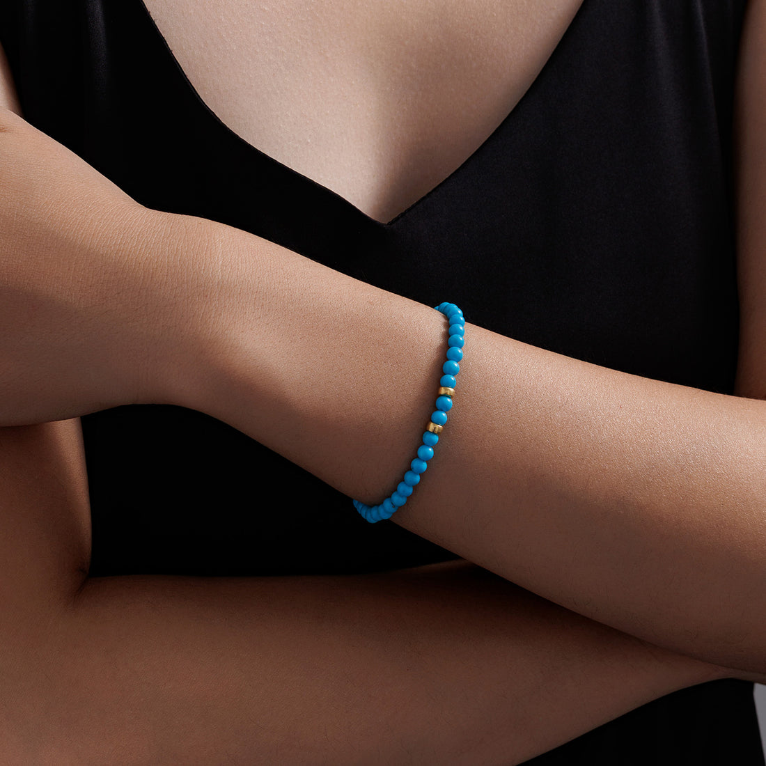 4mm Natural Sleeping Beauty Vivid Blue Turquoise Round Bead Bracelet
