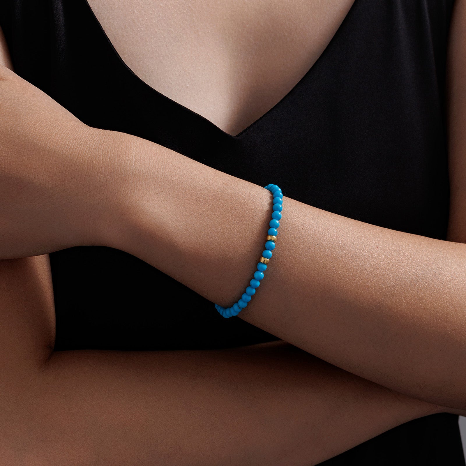 4mm Natural Sleeping Beauty Vivid Blue Turquoise Round Bead Bracelet