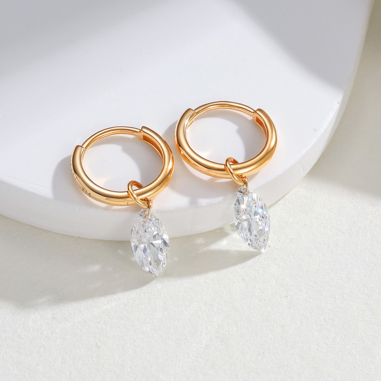 1.05CT Lab Grown Diamond Marquise Huggie Earrings 14K Yellow Gold