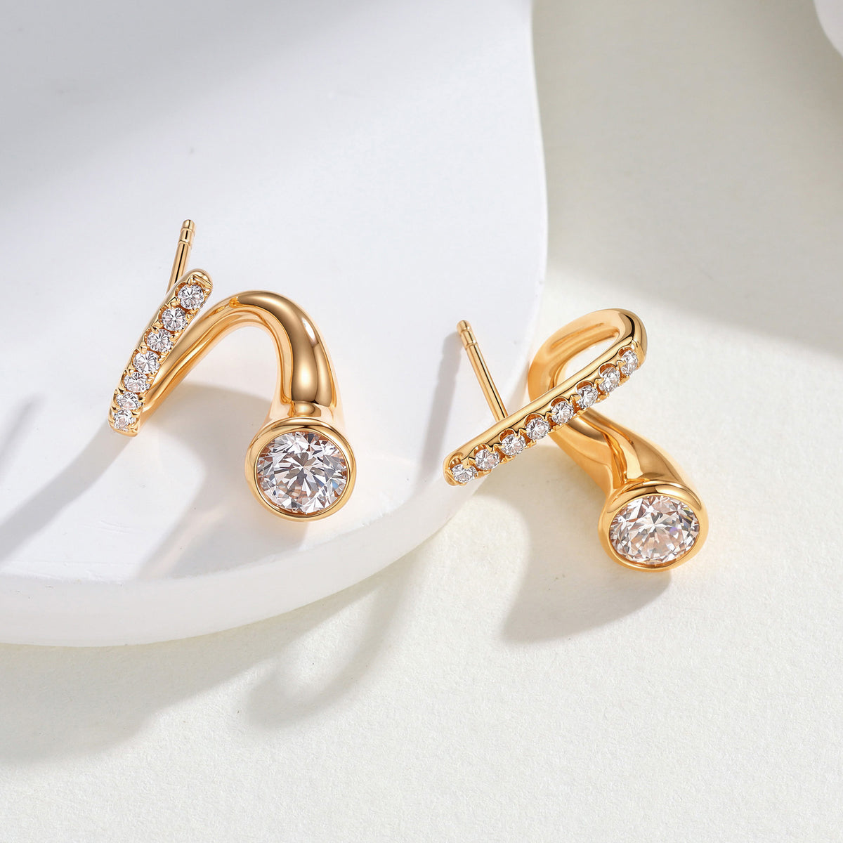 ⭐️1.28CT Twist Curve Lab-Grown Diamond Earrings in 14K Yellow Gold