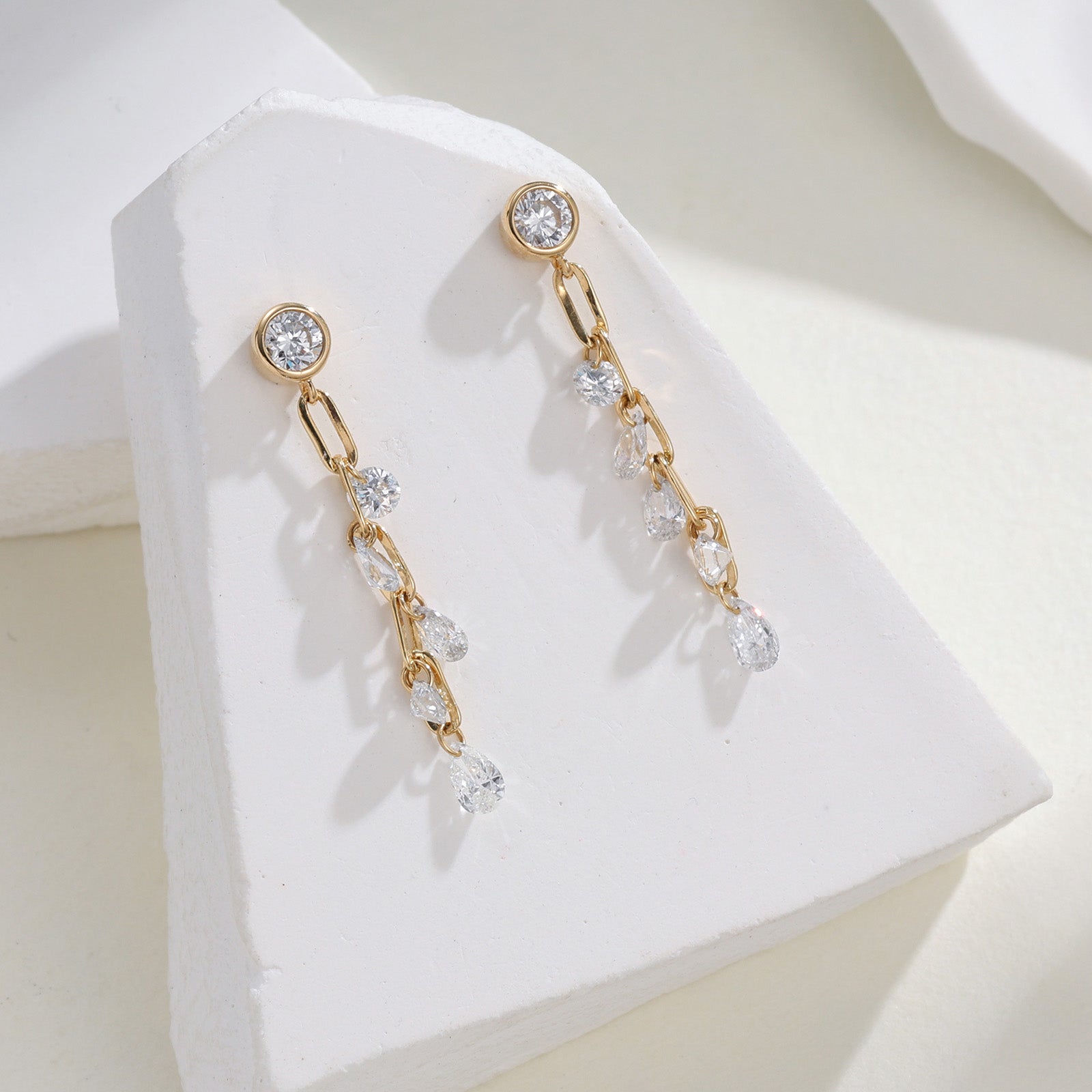 1CT Lab-Grown Diamond Round & Pear Tassel Drop Earrings in 14K