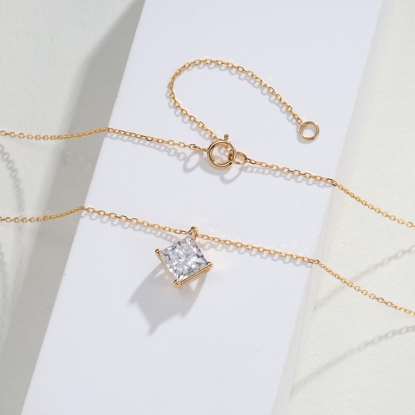 Princess Cut Lab Grown Diamond  Solitaire Necklace 18K (The model wore 1.5ct)