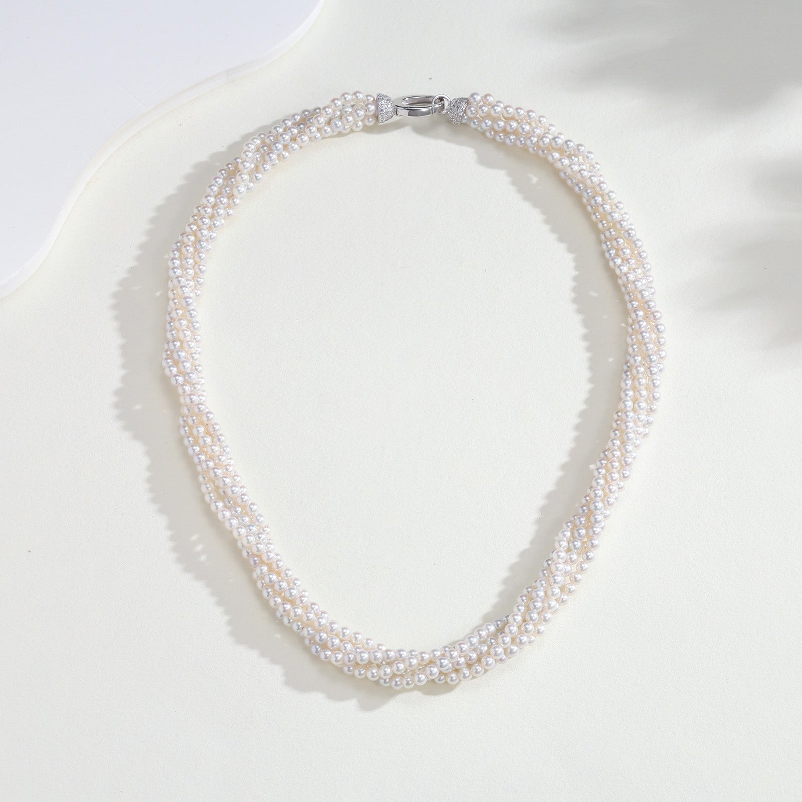 3~3.5mm Freshwater Pearl Twisted Rope Necklace S925 Silver Clasp