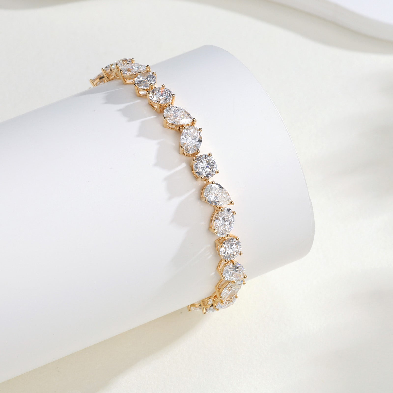 15CT Lab Grown Diamond Mixed Shape Tennis Bracelet 14K Yellow Gold