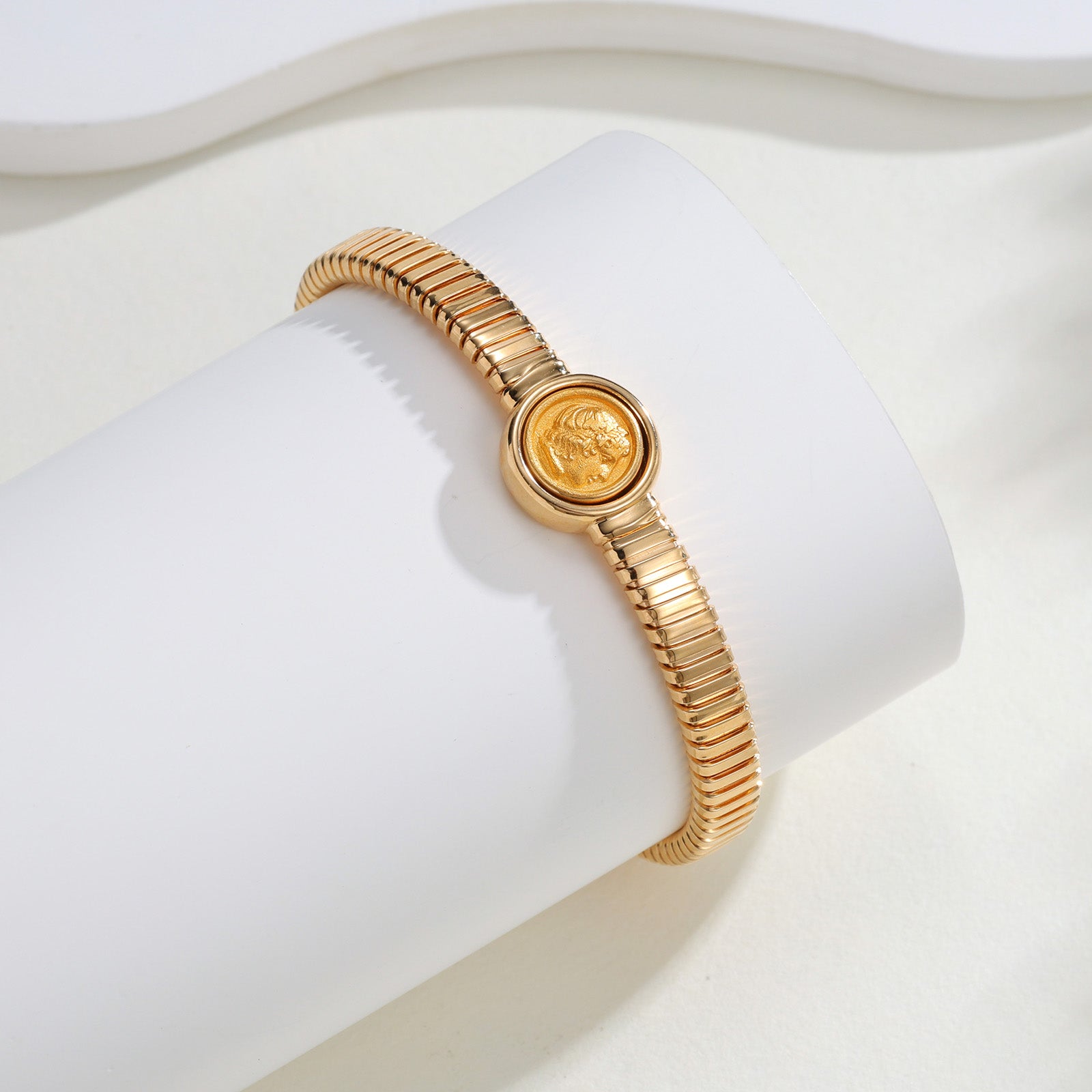 K18 Italian Vintage Coin Flex Bracelet