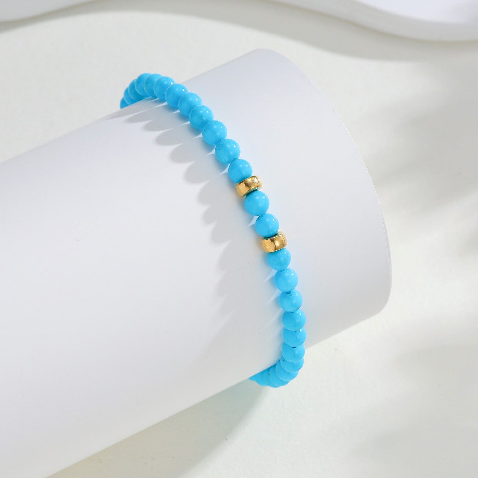 4mm Natural Sleeping Beauty Vivid Blue Turquoise Round Bead Bracelet