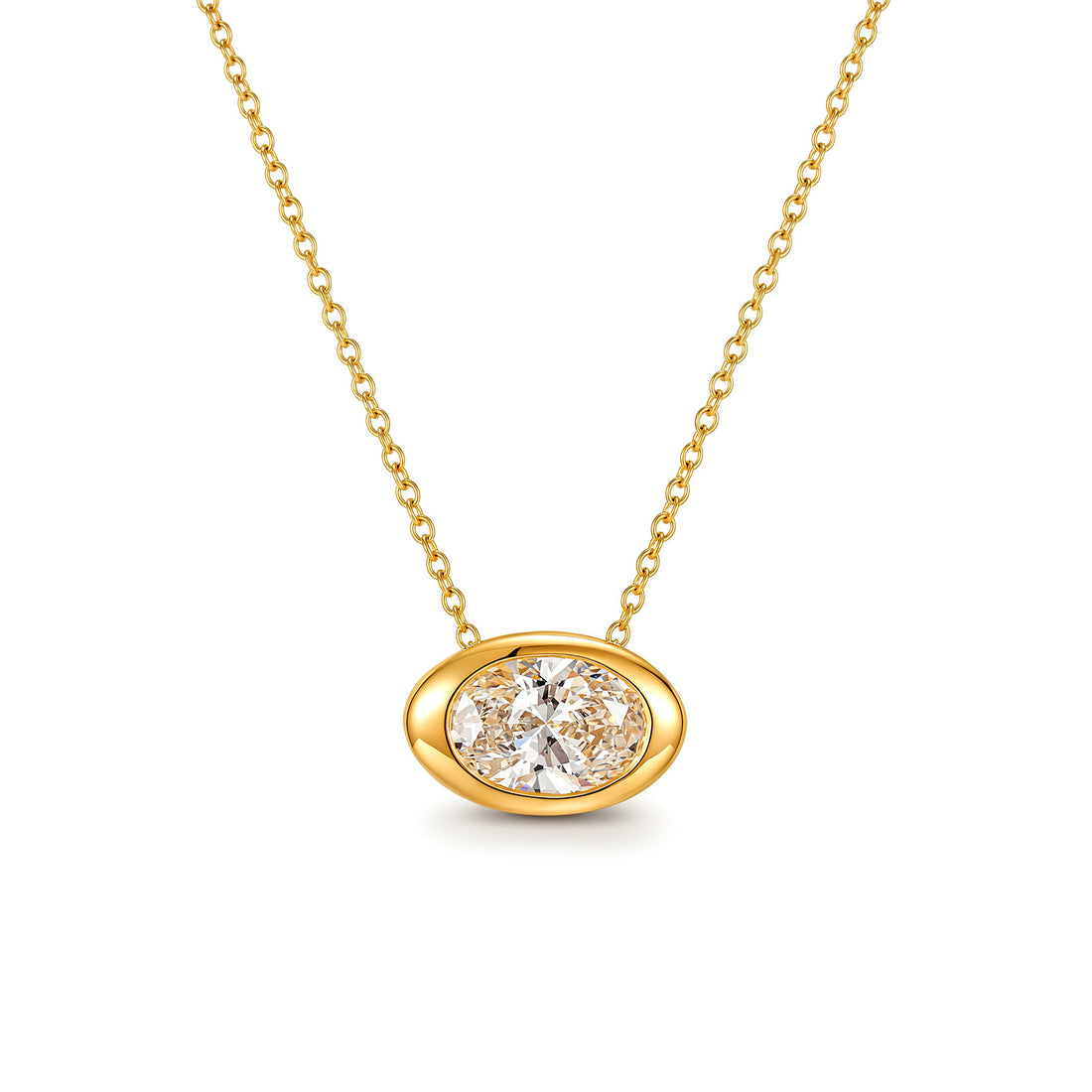 Certified 1CT Lab-Diamond Oval Solitaire Necklace 18K Gold