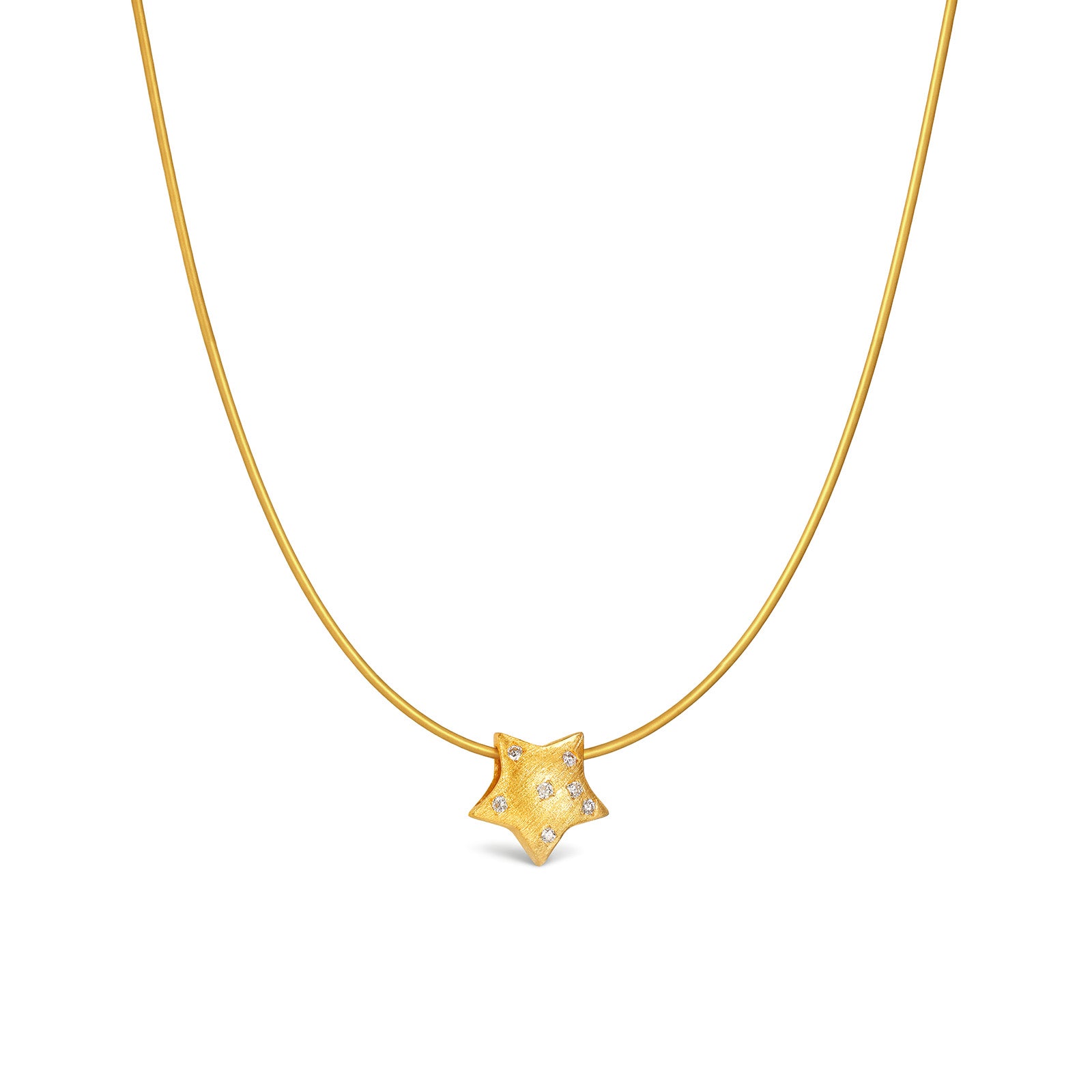 18K Solid Gold  Textured Star Diamond Pendant Charm