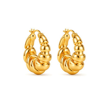 18K Solid Gold Ribbed Croissant Hoop Earrings