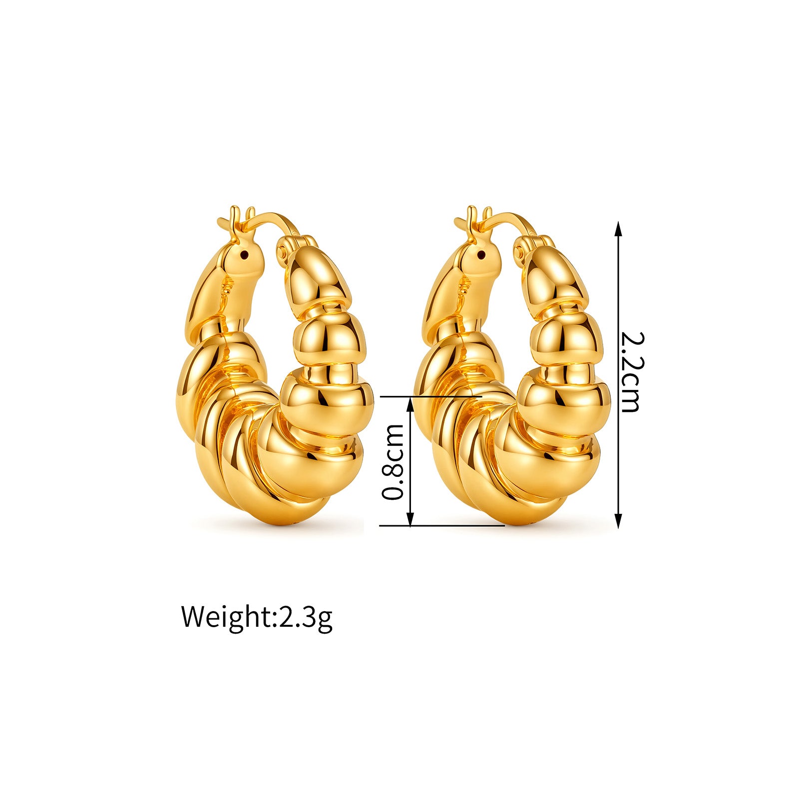 18K Solid Gold Ribbed Croissant Hoop Earrings