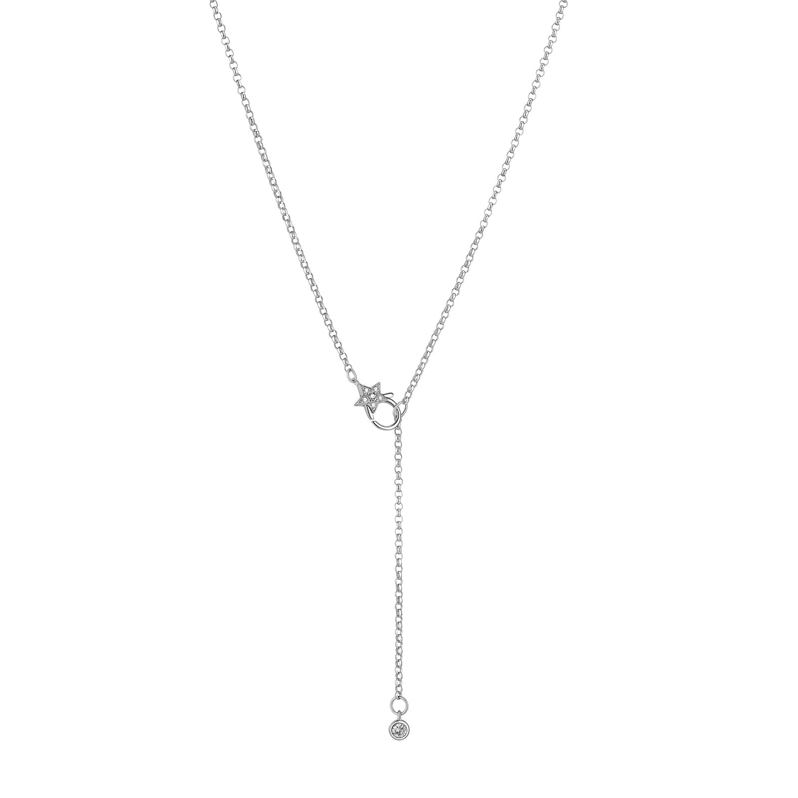 Paperclip Lariat Necklace with Diamond Front Clasp in 18K Gold