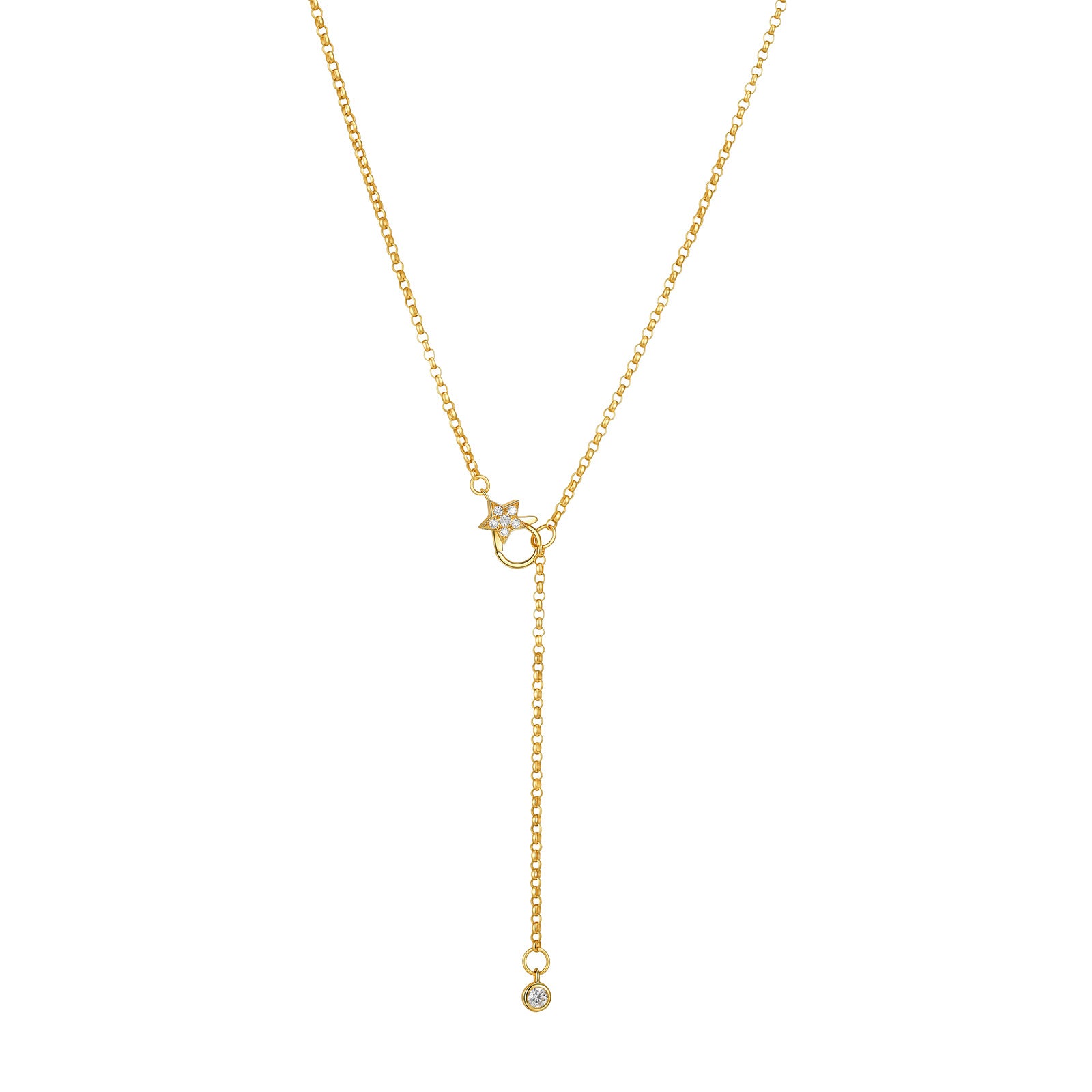 Paperclip Lariat Necklace with Diamond Front Clasp in 18K Gold