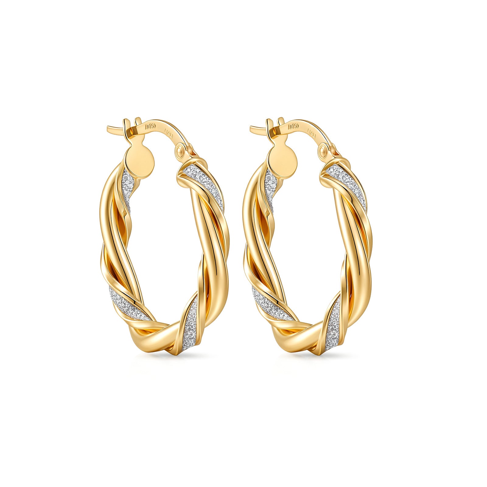 K18 Gold Rope Hoop Earrings with natural diamond