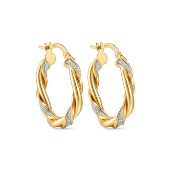 K18 Gold Rope Hoop Earrings with natural diamond