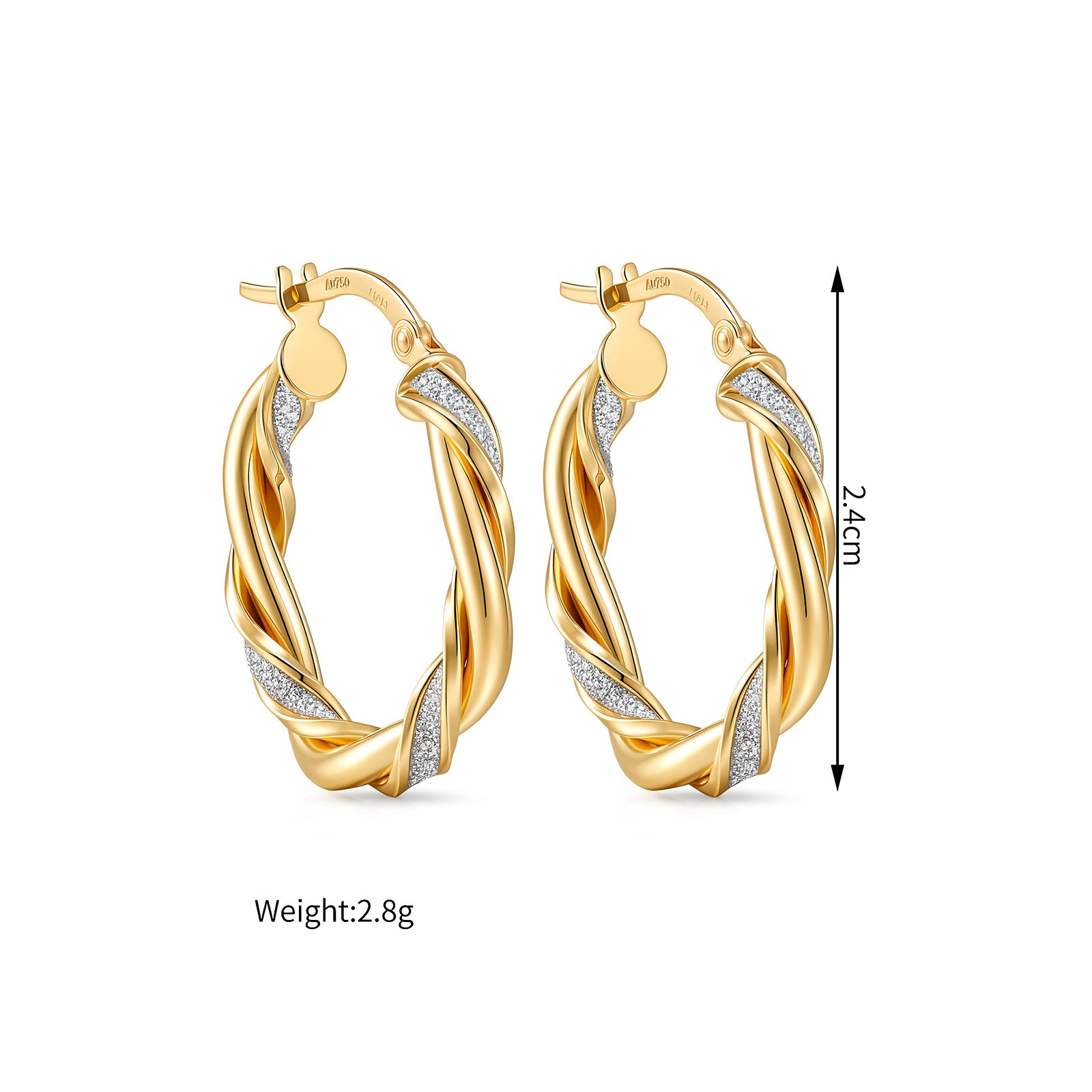 K18 Gold Rope Hoop Earrings with natural diamond