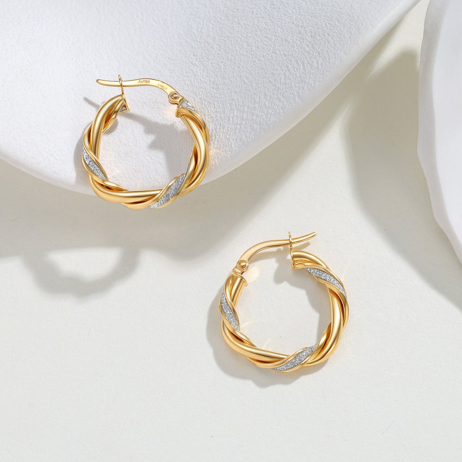 K18 Gold Rope Hoop Earrings with natural diamond