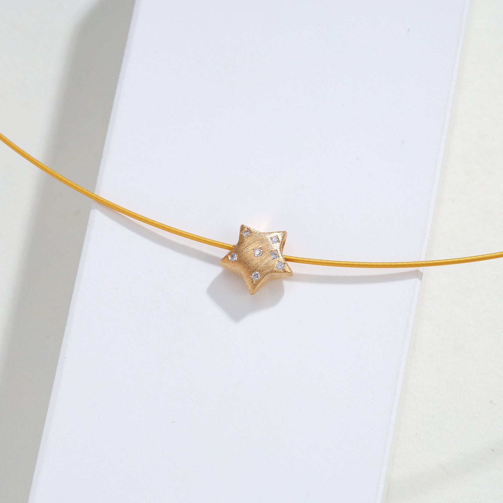 18K Solid Gold  Textured Star Diamond Pendant Charm