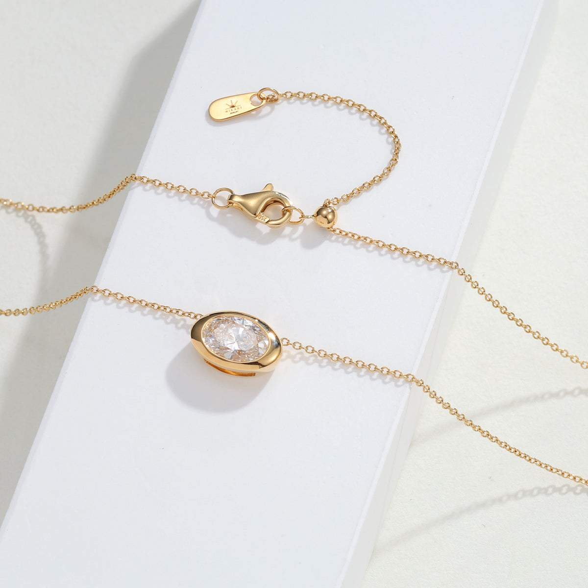 ⭐️Certified 1CT Lab-Diamond Oval Solitaire Necklace 18K Gold