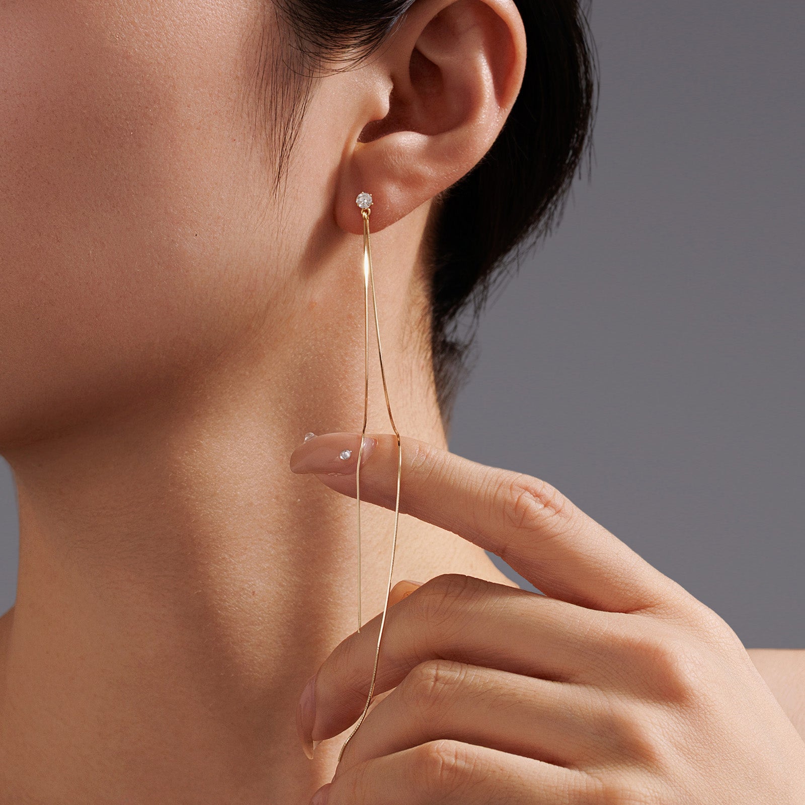 Snake Chain&Natural Diamond Earrings In 18K Yellow Gold