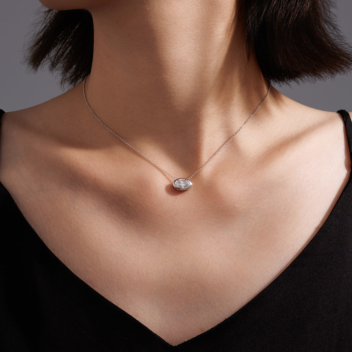 ⭐️Certified 1CT Lab-Diamond Oval Solitaire Necklace 18K Gold