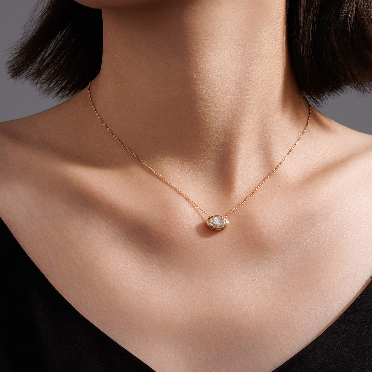 ⭐️Certified 1CT Lab-Diamond Oval Solitaire Necklace 18K Gold