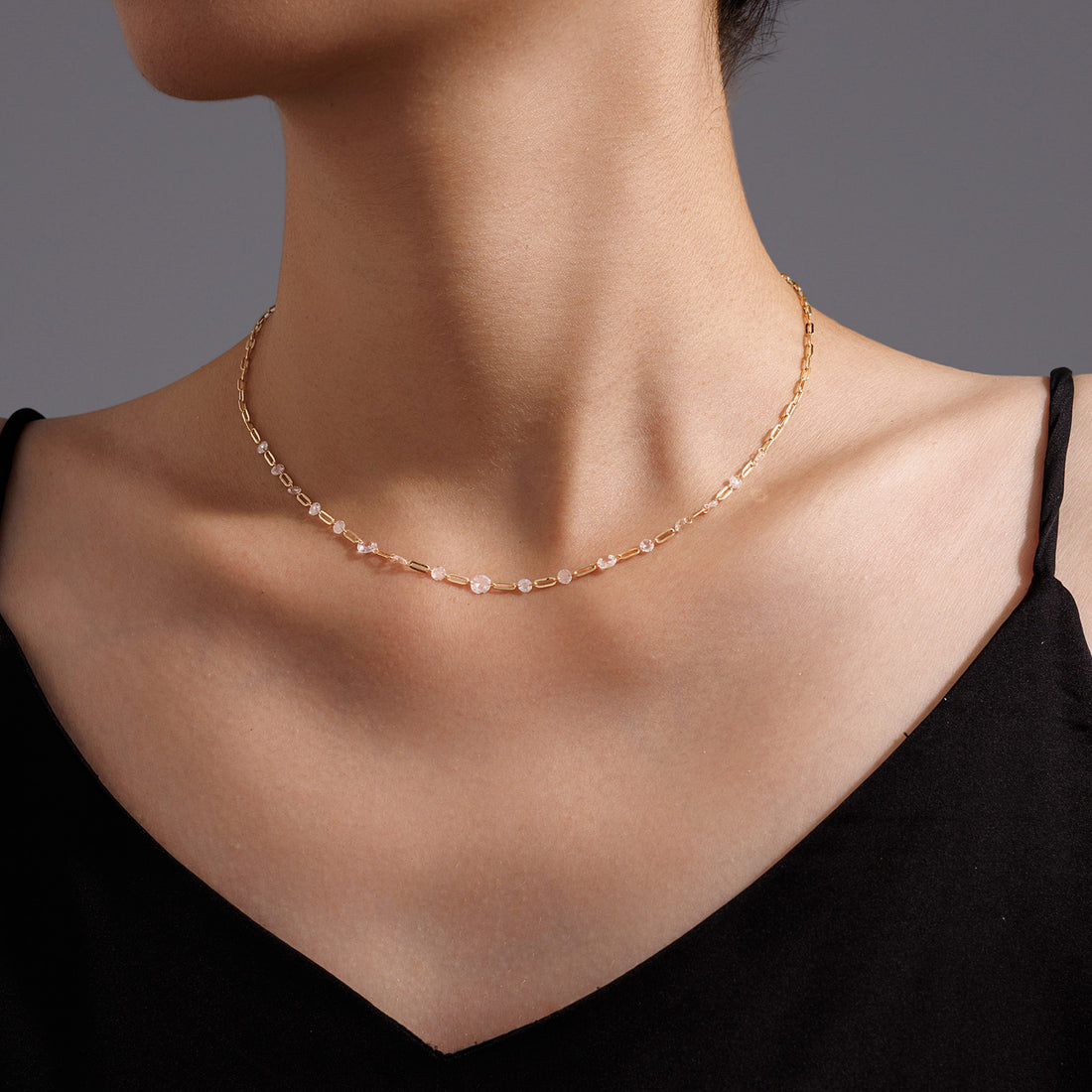 Lab-Diamond Round Satellite Necklace 14K