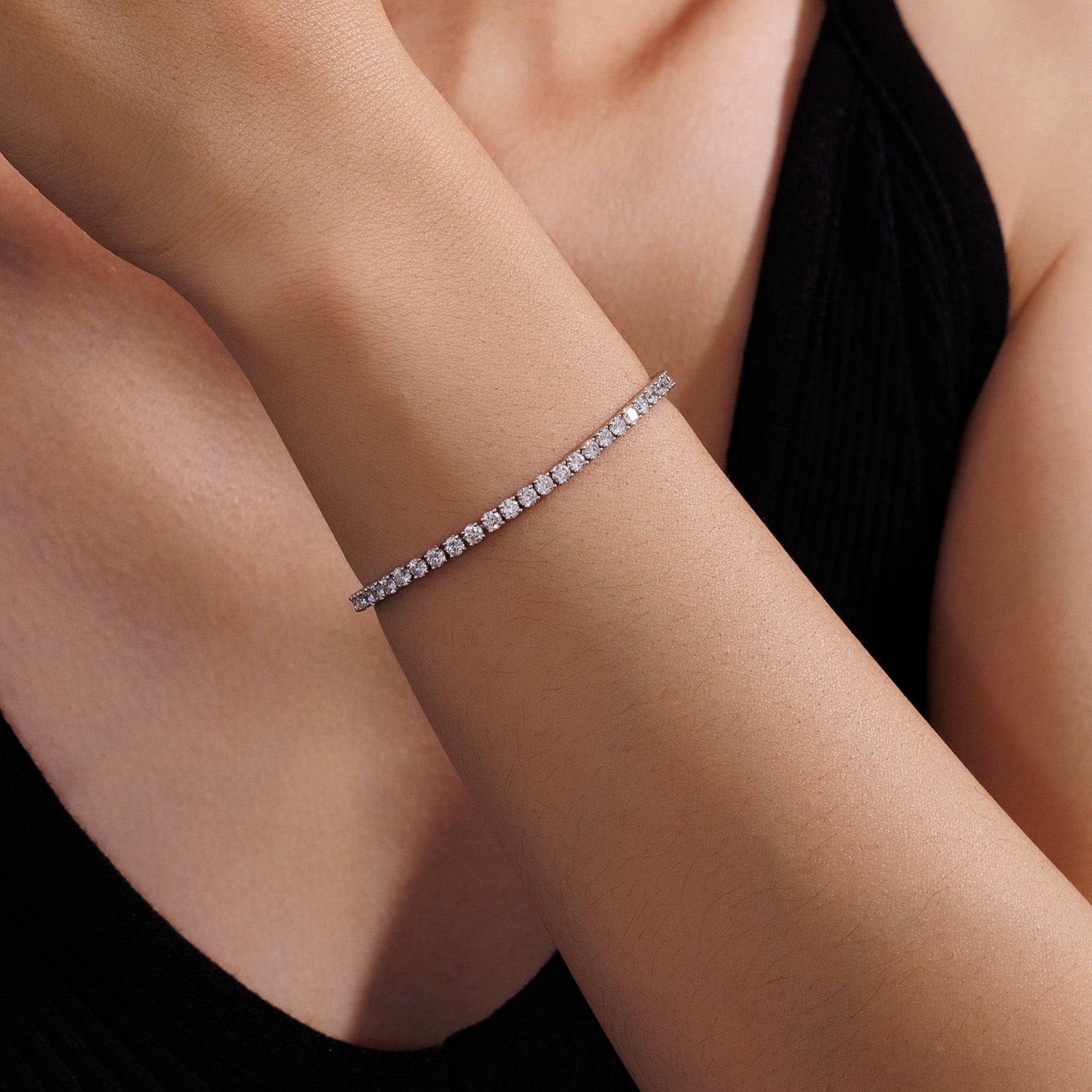 PT900 Platinum Lab-Grown Diamond Round Brilliant Tennis Bracelet (≈0.07ct/p)