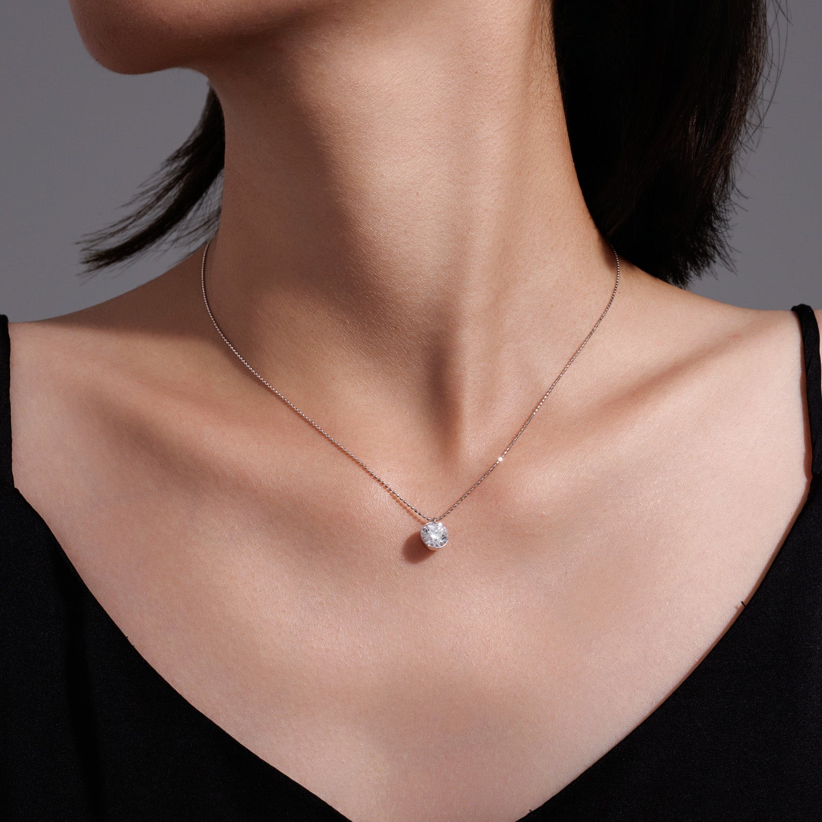 1.58ct-0.57ct Lab Grown Diamond Bezel‑Set Bubble Pendant Necklace in 18K(Model Wearing 1.58ct)