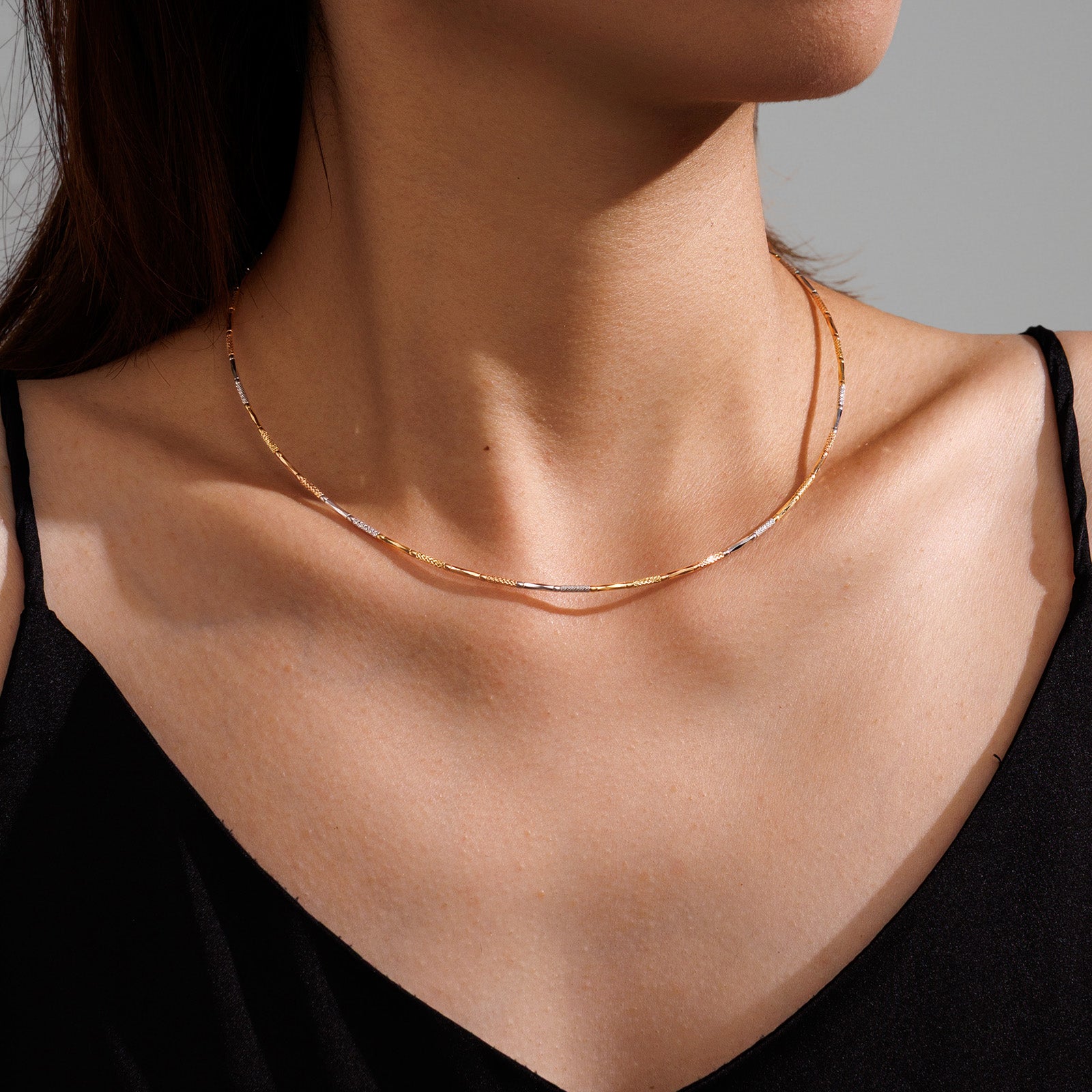 18K Three-Tone Gold Bar Station Necklace