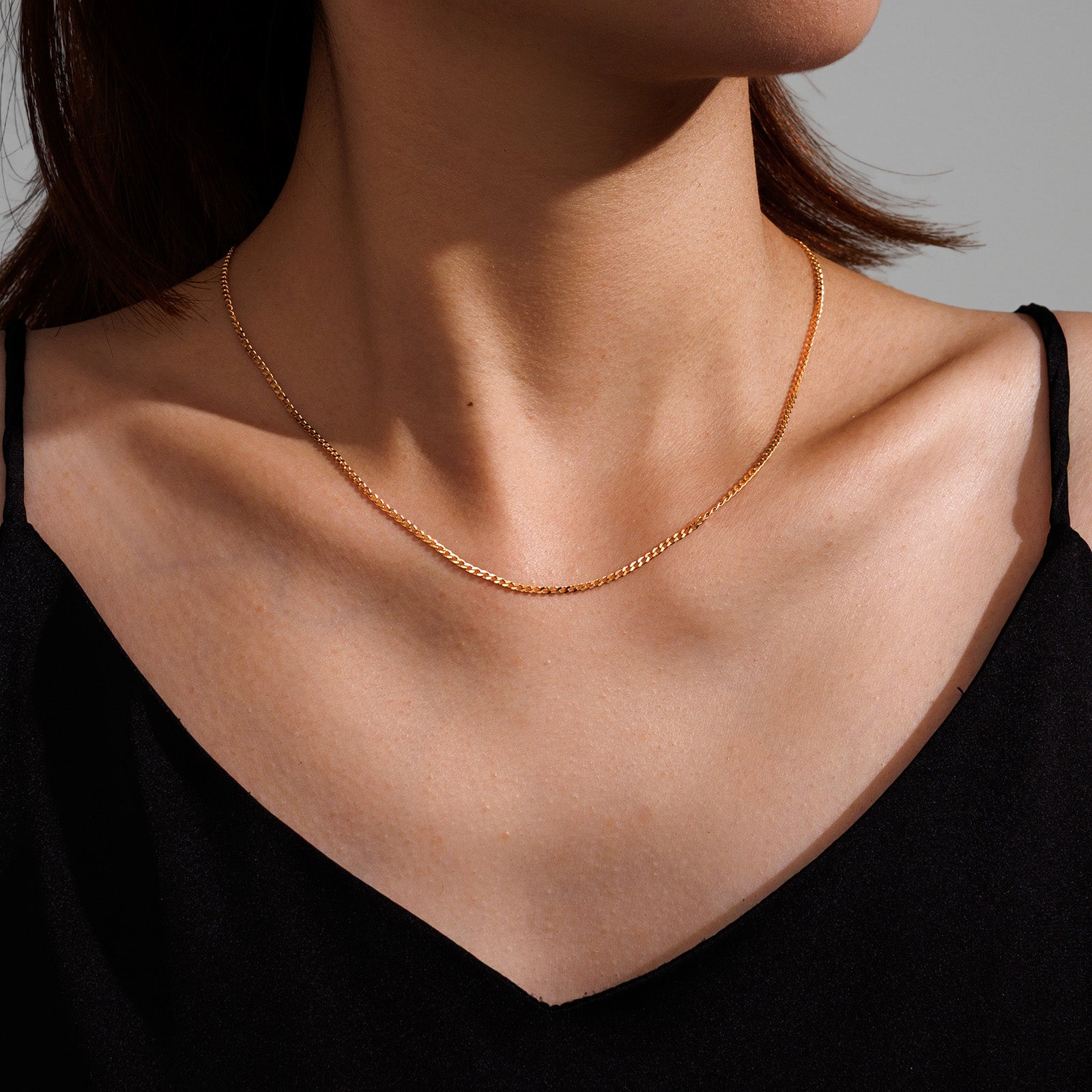 18K Solid Gold Curb Chain Necklace（2mm）
