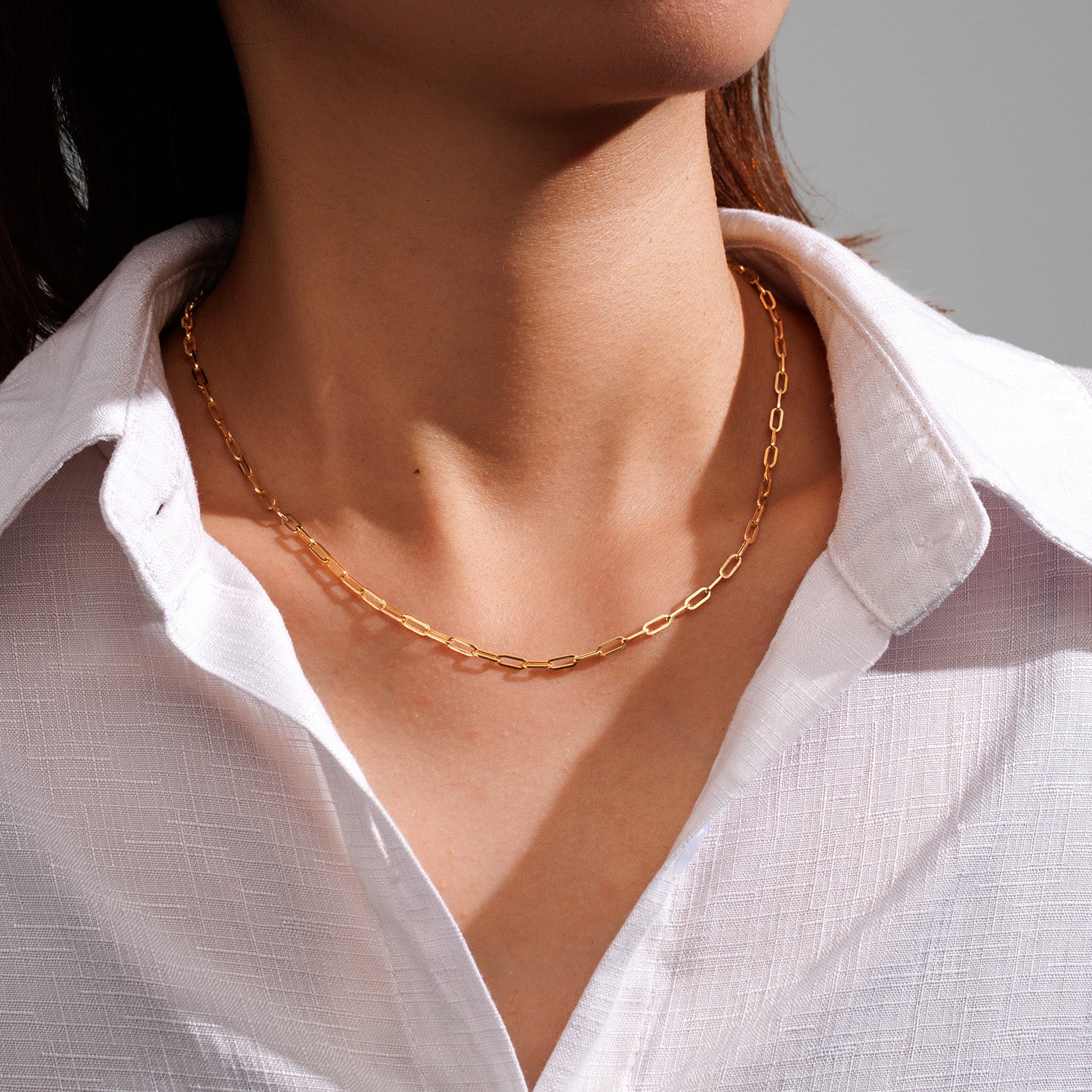 18K Solid Gold Paperclip Necklace