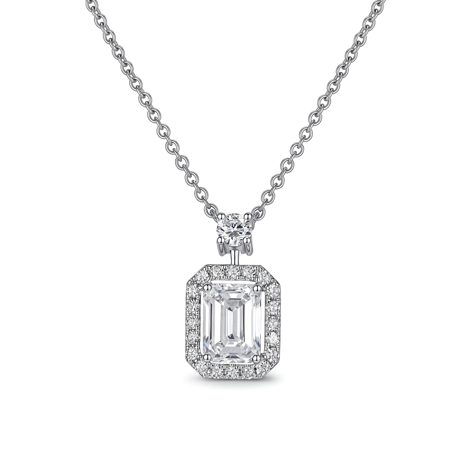 1.31ct Lab Grown Diamond Emerald‑Cut Halo Pendant Necklace in 18K